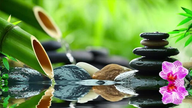 zen stones and bamboo