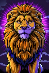 Obraz premium Majestic Lion Illustration with Vibrant Colors and Intricate Details