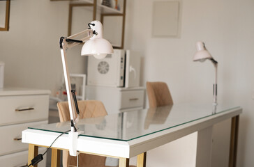 luxurious light manicure table in a beauty salon