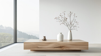 Luxury living room interiors with minimalist furniture and natural window lighting. Luxurious residential Real Estate composition.