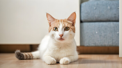 Cat looking front in room indoor animals wallpaper