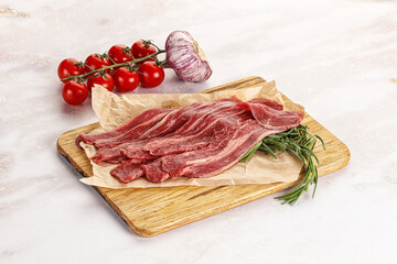 Raw beef bacon for cooking