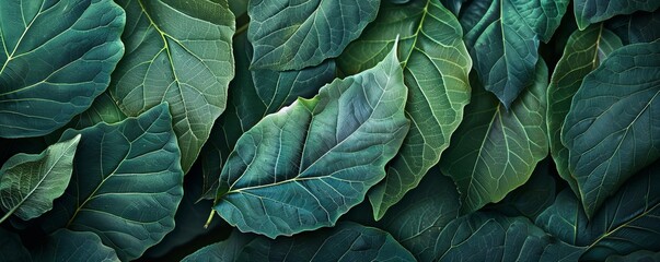 Fototapeta premium Green leaves texture with veins visible, 4K hyperrealistic photo