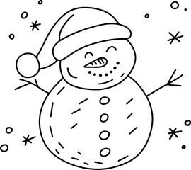 Cute snowman doodle coloring page design element