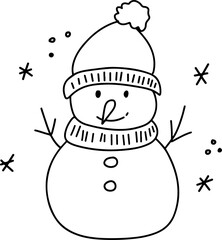 Cute snowman doodle coloring page design element