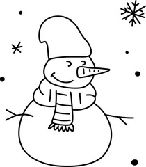 Cute snowman doodle coloring page design element