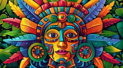 Colorful Aztec Mask With Feathers