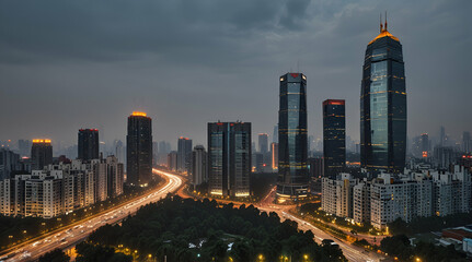 Obraz premium Chengdu skyline scenery with high building, generative.ai 