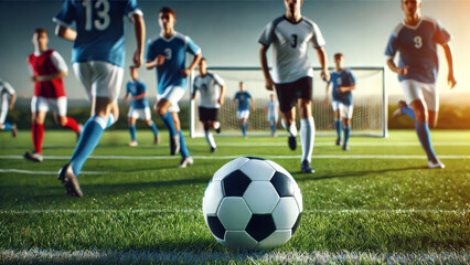 Obraz premium Soccer game day with ball in focus