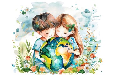 Kids Hugging Earth: Earth Day Symbol Image