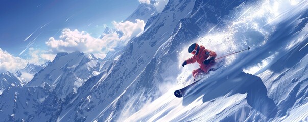 A photorealistic depiction of a thrilling snowboarder carving down a snow-covered mountain, their movements fluid and graceful.