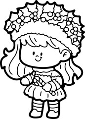Cute child wearing a Christmas party outfit. Hand drawn illustration.