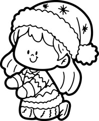 Cute child wearing a Christmas party outfit. Hand drawn illustration.
