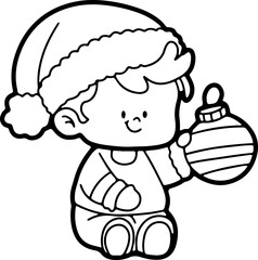 Cute child wearing a Christmas party outfit. Hand drawn illustration.