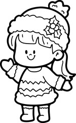 Cute child wearing a Christmas party outfit. Hand drawn illustration.