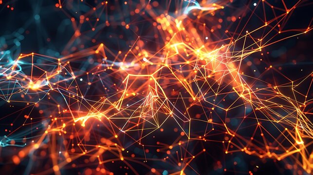 An intricate network of glowing, interconnected lines and nodes forming an abstract digital web, with pulsating energy