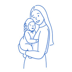 Vector line illustration of mother and infant