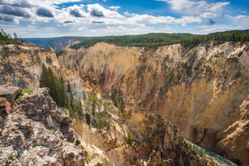 Lookout Point at the Grand Canyon of the Yellowstone and Lower Falls from Artist Point, Yellowstone National Park, Wyoming