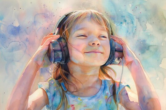 Young girl with special abilities joyful while listening to music