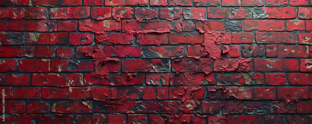 Sticker Red brick wall texture with mortar lines, 4K hyperrealistic photo