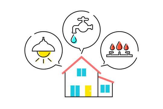 house with utilities, line art style