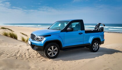 Hybrid Adventure: Blue Jeep Wrangler 4XE Willys Parked on the Sandy Shore