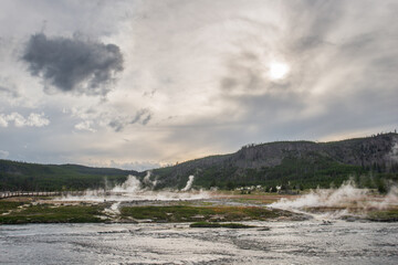 Biscuit Basin, A Collection of Colorful Thermal Pools and Geysers Next to a River in Yellowstone National Park