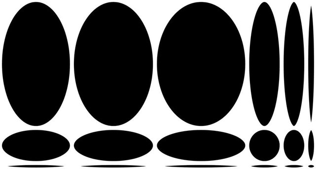 A minimalist pattern featuring various sizes of black ellipses on a white background. The clean and simple design creates a striking contrast, ideal for modern art, stylish backgrounds