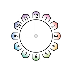 Colorful, angular, simple wall clock. analog clock concept on white background