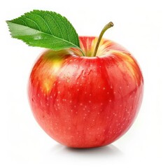 Fresh Red Apple with Leaf Isolated on White