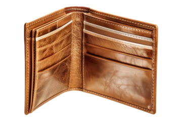 Man lathe open wallet isolated on transparent background