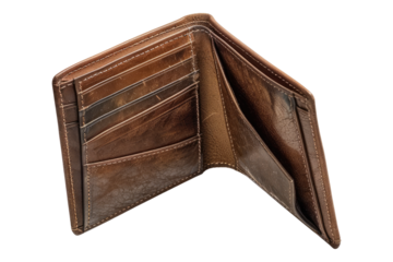 Man lathe open wallet isolated on transparent background