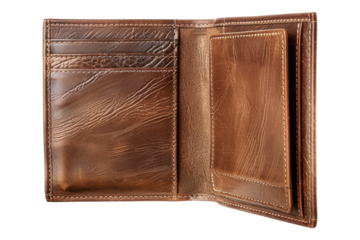 Man lathe open wallet isolated on transparent background