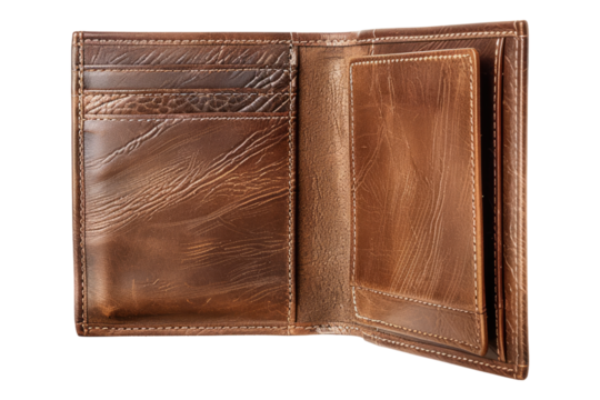 Man lathe open wallet isolated on transparent background