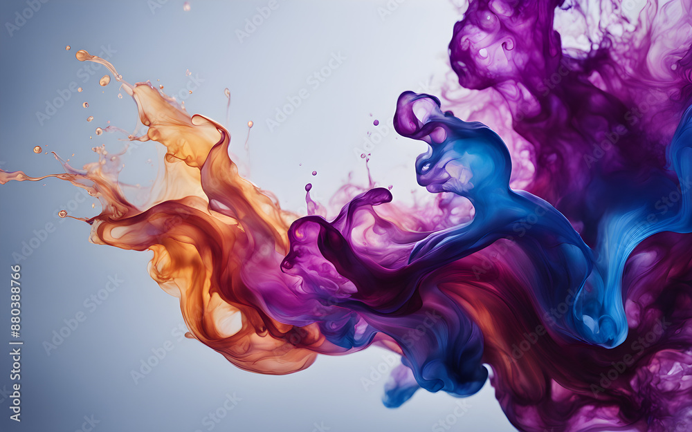 Wall mural Abstract flowing ink in water, purple and blue colours, smooth transitions