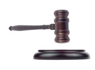 Judge's gavel, chairman's gavel, wooden gavel with stand isolated from background