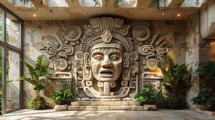 Mayan Stone Carving in a Tropical Setting