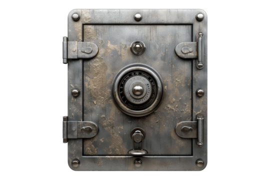 Metal safe with lock isolated on transparent background