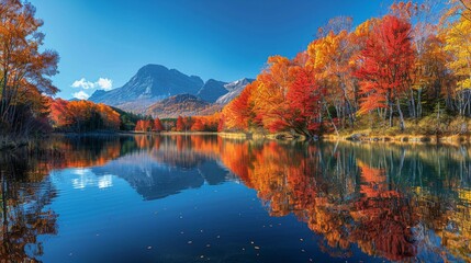Fototapeta premium Beautiful Autumn Lake Scene - Generative AI