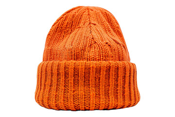 Orange cotton winter cap isolated on transparent background