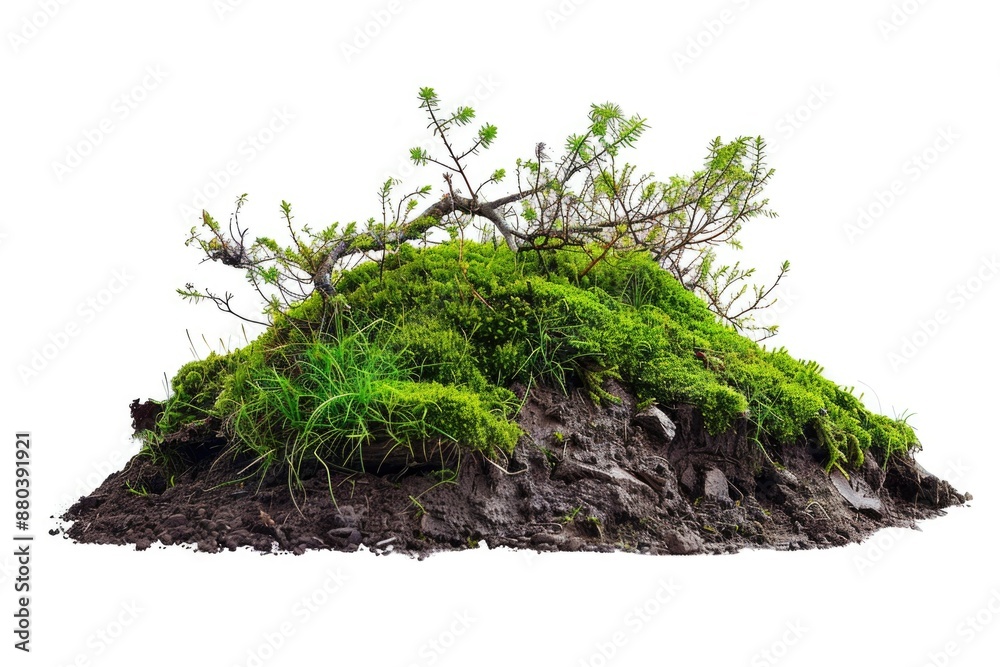 Poster a tree grows from the center of a pile of dirt