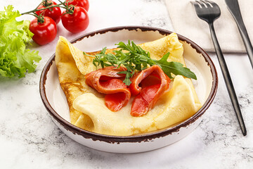 Russian pancake with salmon fish