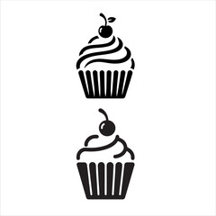 Cherry cupcake silhouette on white background. Cupcake icon sign vector illustration design.