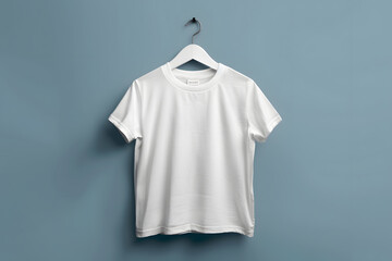 White t-shirt for kid on a hanger mockup isolated on white background