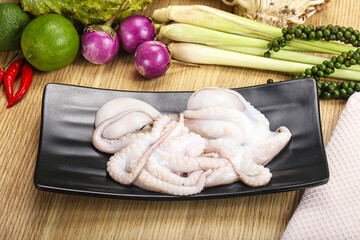 Delicous fresh raw uncooked octopus