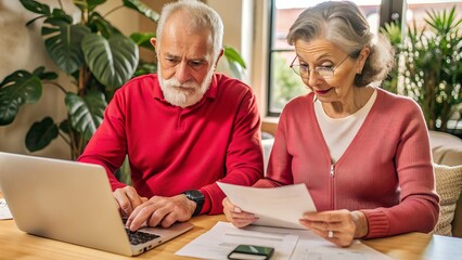 Senior Couple Budgeting Finances and Taxes for Retirement at Home