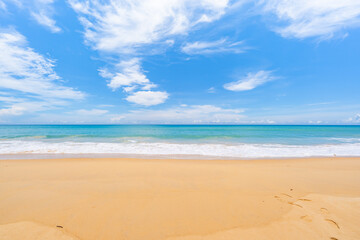 Beach in summer season at Phuket Thailand. Concept Travel and tour background,Empty beach copy space with waves crashing on sand
