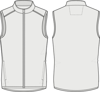 Outdoor vest mid-layer polar fleece technical CAD fashion illustration front and back views
