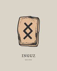 Inguz rune. Ancient Scandinavian alphabet carved on stone. Ancient mystical and sacred symbols. Vector isolated illustration.