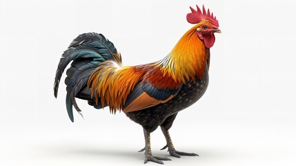 Fototapeta premium brown domestic rooster or chicken isolated on white background, generative AI animal